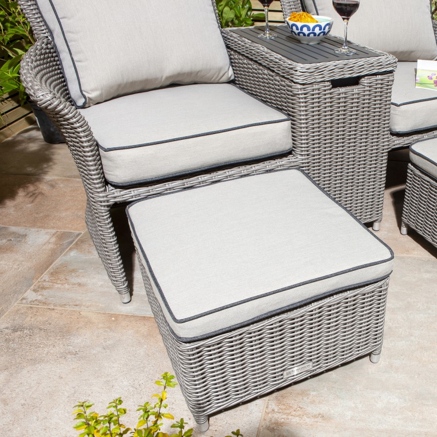 Grey Rattan Garden Love Seats with Storage Footstools-Prestbury