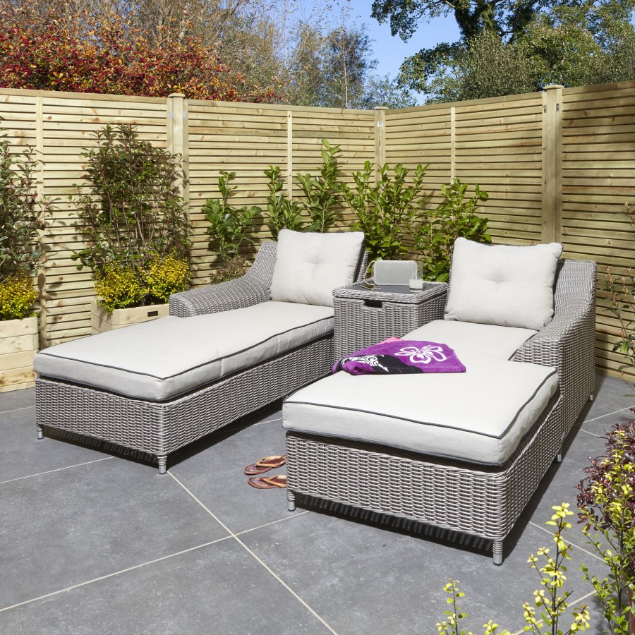 Dark Grey Rattan Sun Lounger Set-Prestbury