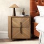 ALMOST PERFECT - Wide Walnut Mid-Century 2-Drawer Bedside Table with Parquet Finish - Nikita