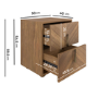 Wide Walnut Mid-Century 2-Drawer Bedside Table with Parquet Finish - Nikita