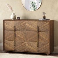 Wide Walnut Mid-Century Chest of 6 Drawers with Parquet Finish – Nikita