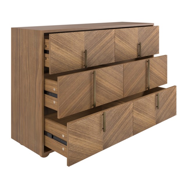 Wide Walnut Mid-Century Chest of 6 Drawers with Parquet Finish – Nikita