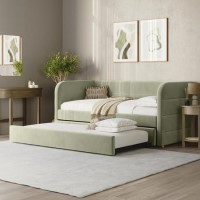 Sage Velvet Ribbed Day Bed with Trundle - Newton
