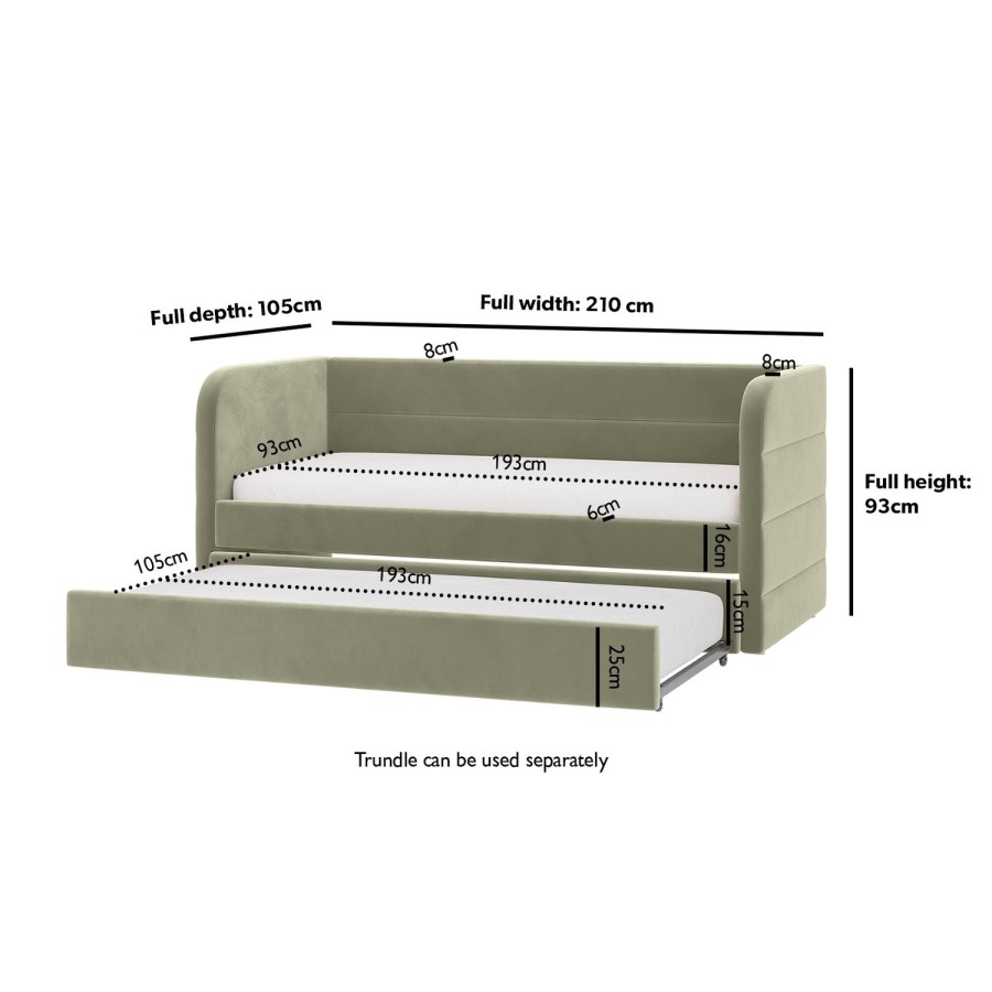 Sage Velvet Ribbed Day Bed with Trundle - Newton