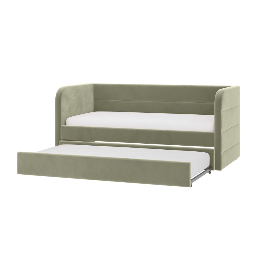 Sage Velvet Ribbed Day Bed with Trundle - Newton