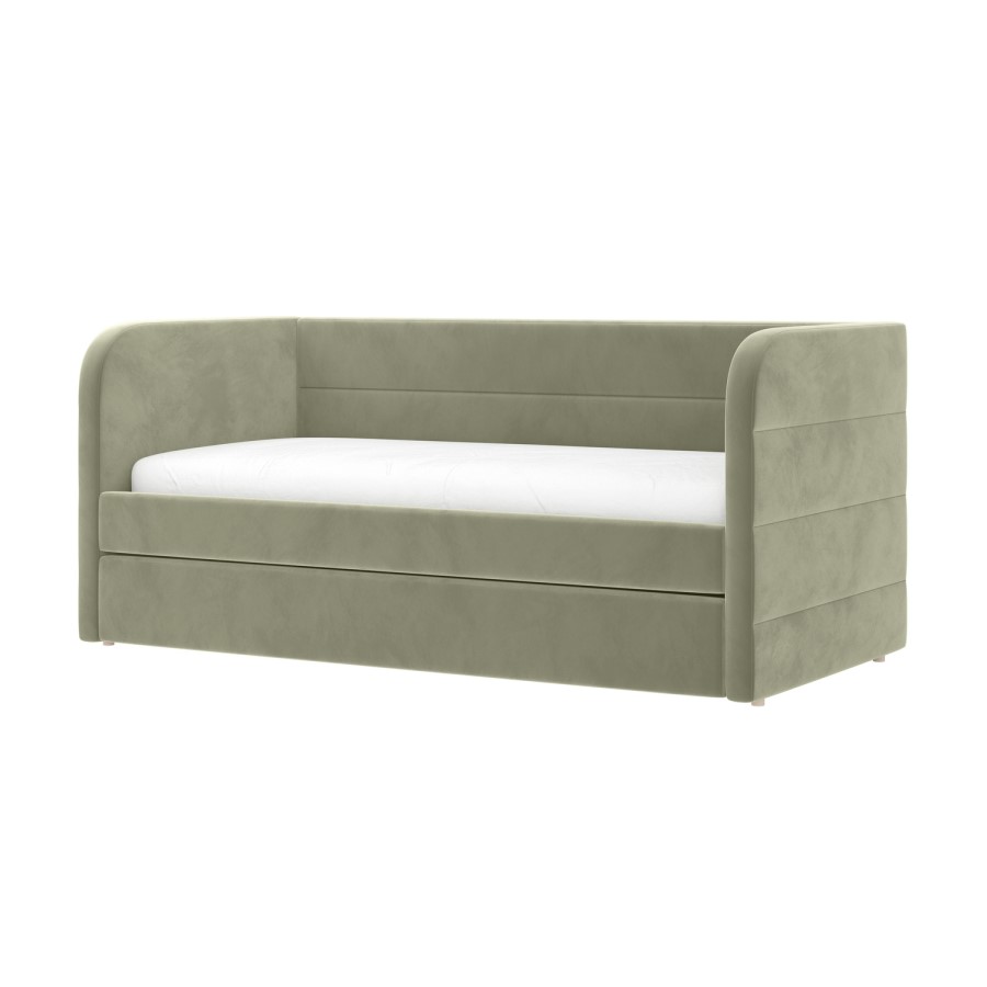 Sage Velvet Ribbed Day Bed with Trundle - Newton