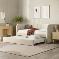 Beige Velvet Ribbed Day Bed with Trundle - Newton