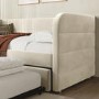 Beige Velvet Ribbed Day Bed with Trundle - Newton