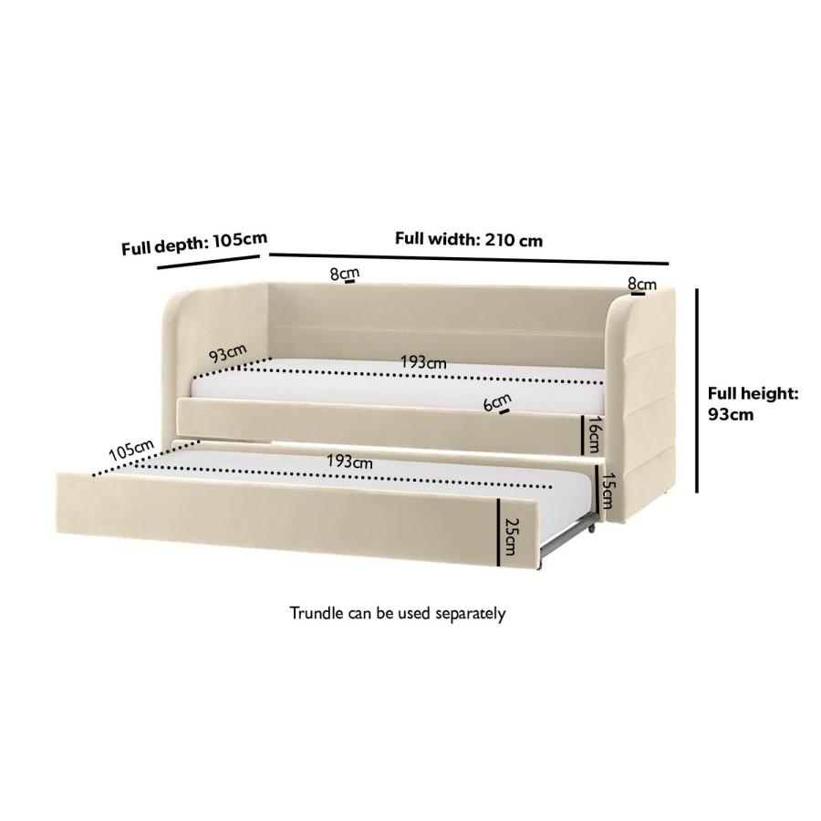 Beige Velvet Ribbed Day Bed with Trundle - Newton