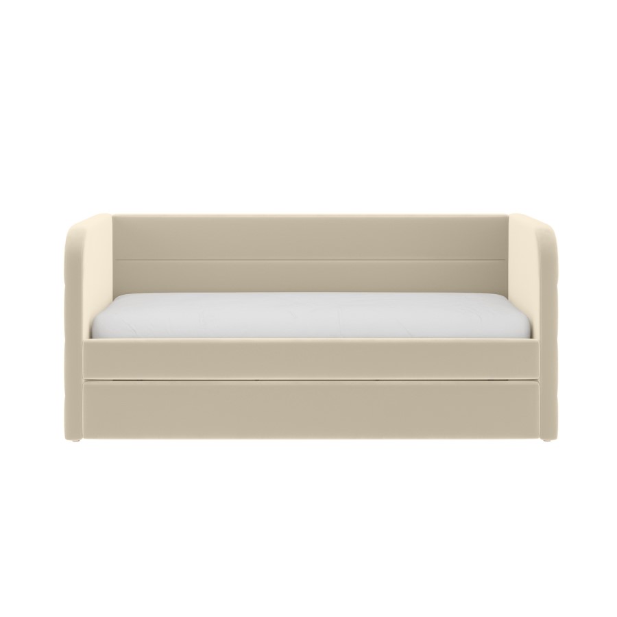 Beige Velvet Ribbed Day Bed with Trundle - Newton