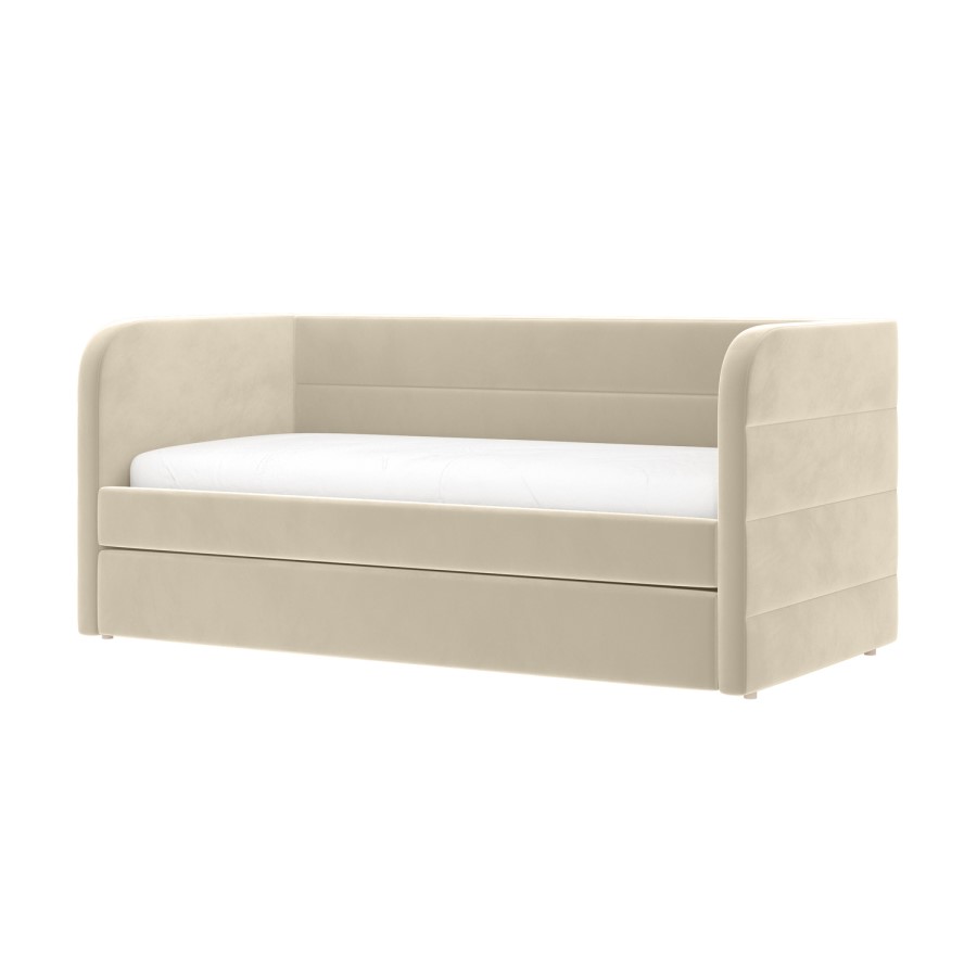 Beige Velvet Ribbed Day Bed with Trundle - Newton
