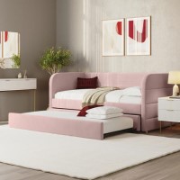Pink Velvet Ribbed Day Bed with Trundle - Newton