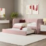 Pink Velvet Ribbed Day Bed with Trundle - Newton