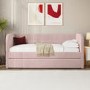 Pink Velvet Ribbed Day Bed with Trundle - Newton