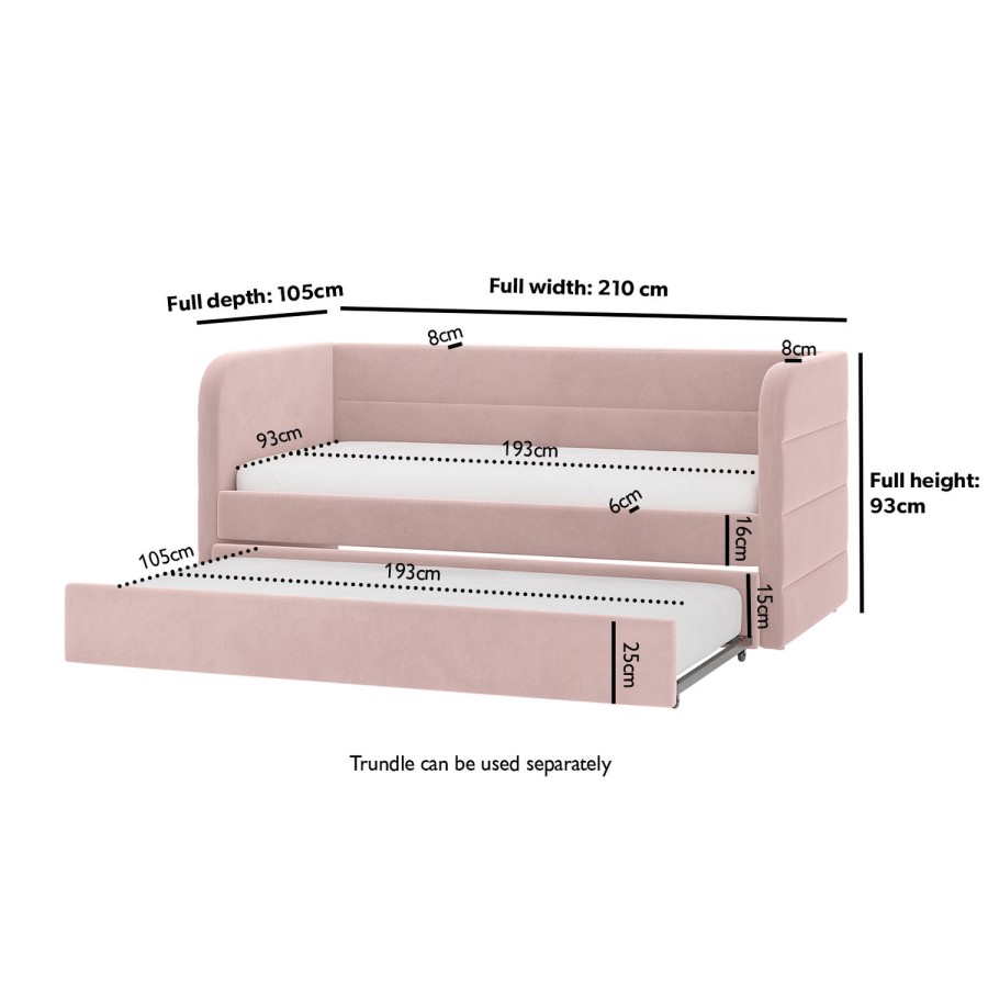 Pink Velvet Ribbed Day Bed with Trundle - Newton