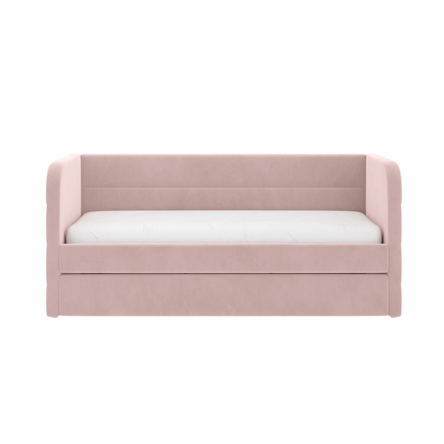 Pink Velvet Ribbed Day Bed with Trundle - Newton