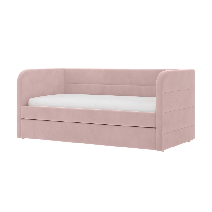 Pink Velvet Ribbed Day Bed with Trundle - Newton