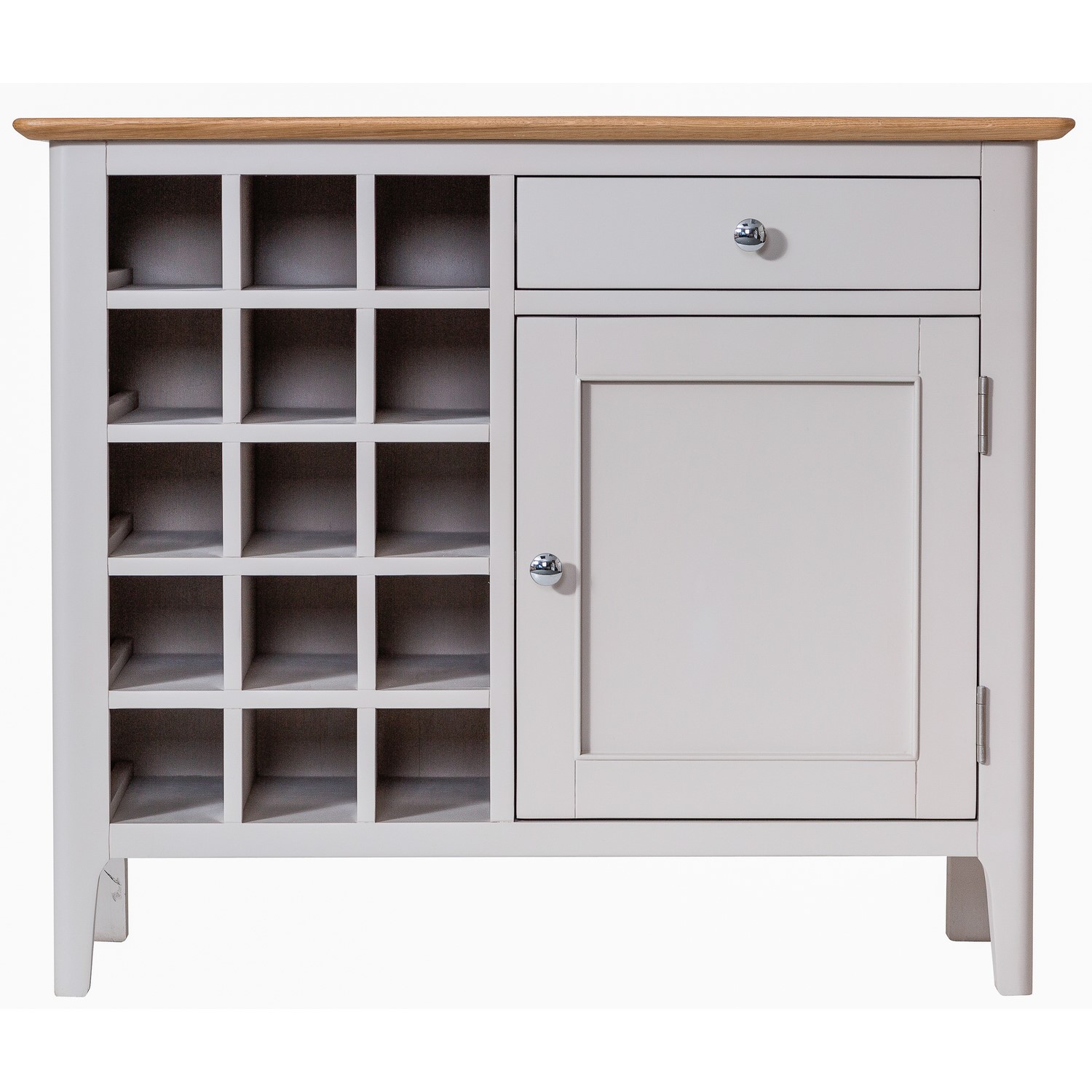 Keswick Oak Drinks Cabinet With Grey Painted Finish Wine Rack