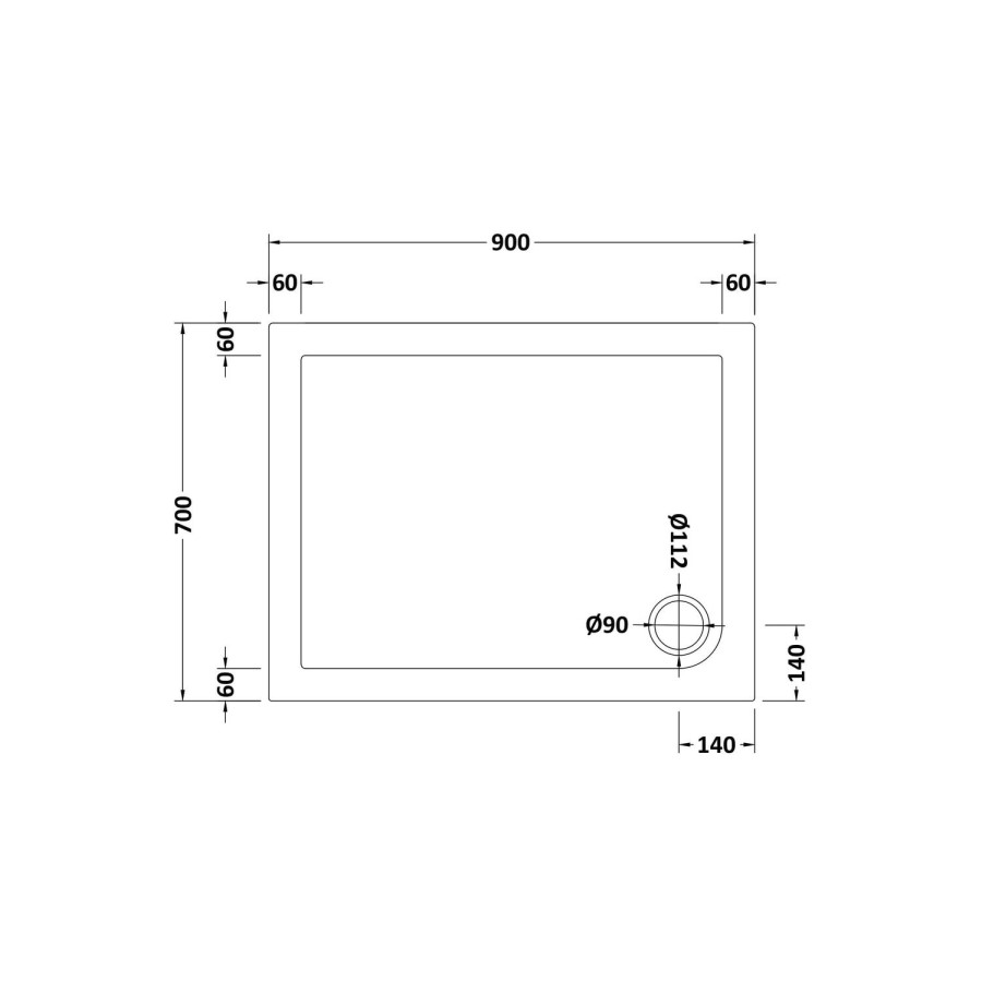 900x700mm Low Profile Rectangular Shower Tray - Purity 