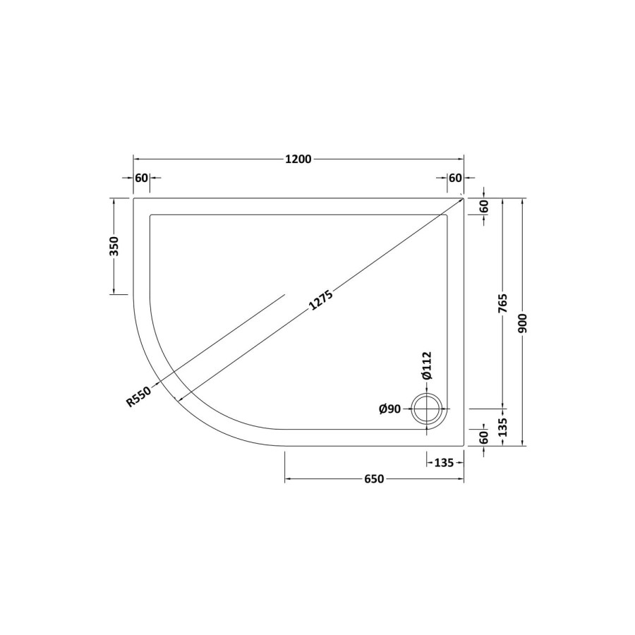 1200x900mm Left Hand Offset Quadrant Low Profile Shower Tray- Purity 