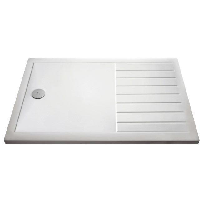 1400x800mm White Stone Resin Rectangular Walk In Shower Tray with Drying Area - Purity