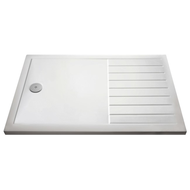 1600x800mm White Stone Resin Rectangular Walk In Shower Tray with Drying Area - Purity