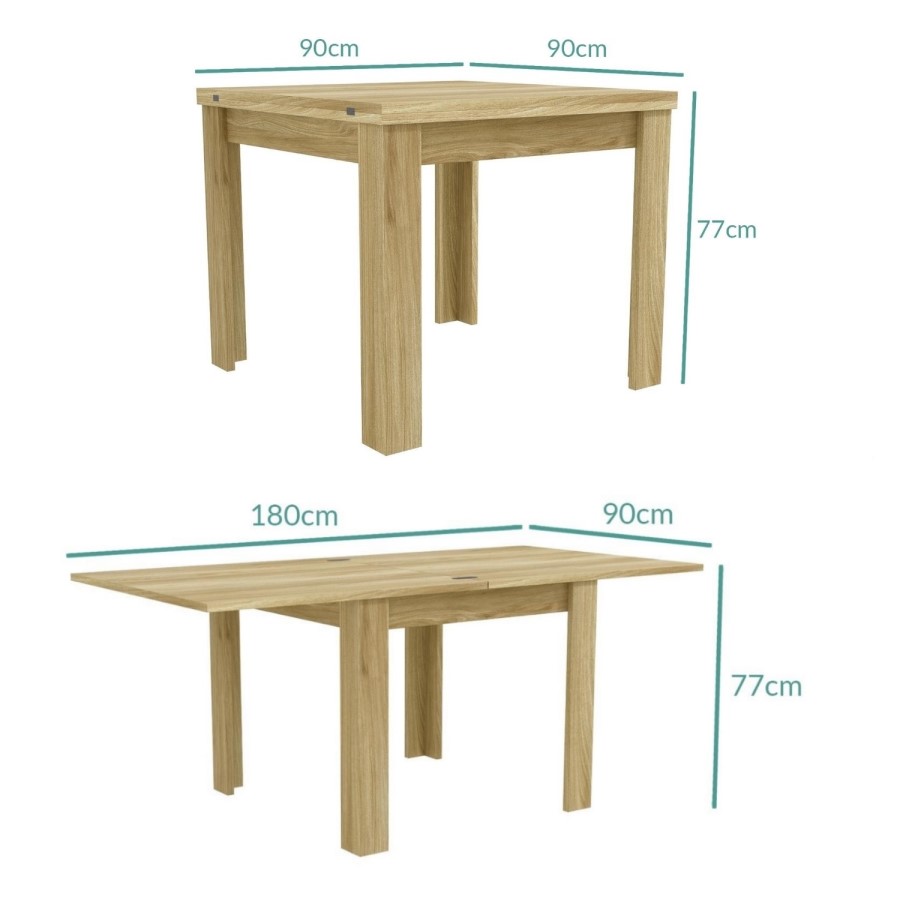GRADE A2 - Extendable Flip Top Oak Dining Table - Seats 6 - New Town