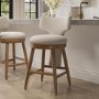 Beige Boucle and Solid Oak Kitchen Stool with Back - Nyla