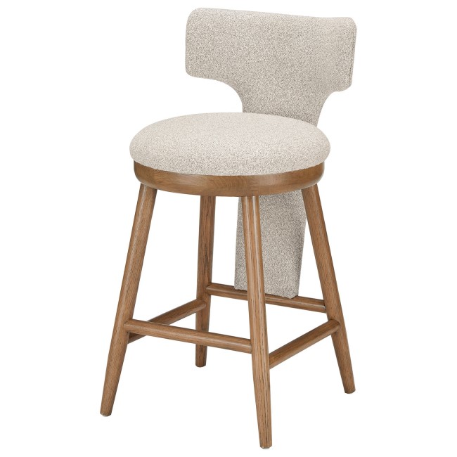 Set of 2 Beige Boucle and Solid Oak Kitchen Stools with Back - Nyla