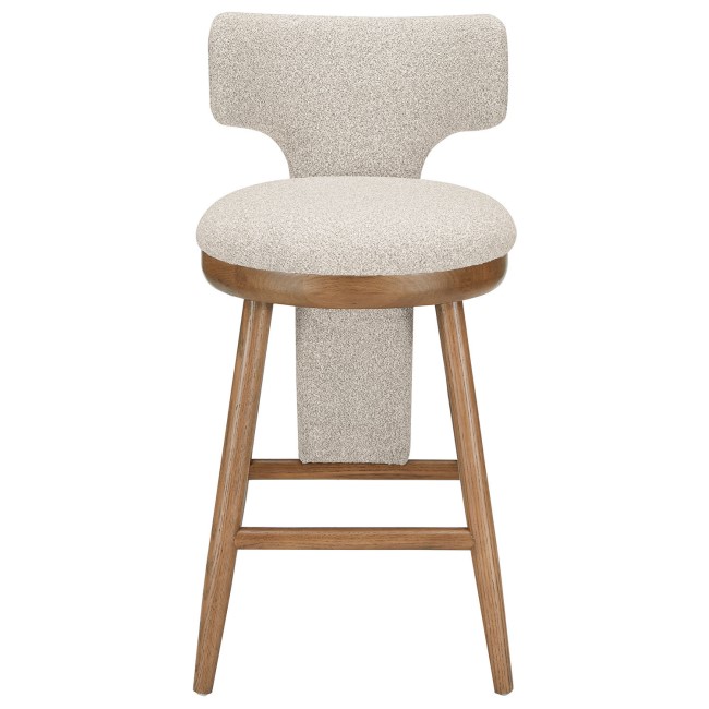 Set of 2 Beige Boucle and Solid Oak Kitchen Stools with Back - Nyla