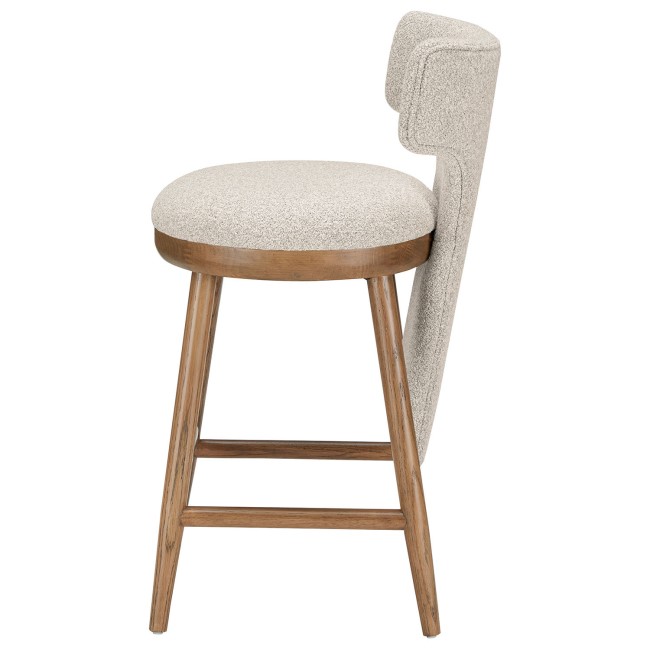 Set of 2 Beige Boucle and Solid Oak Kitchen Stools with Back - Nyla