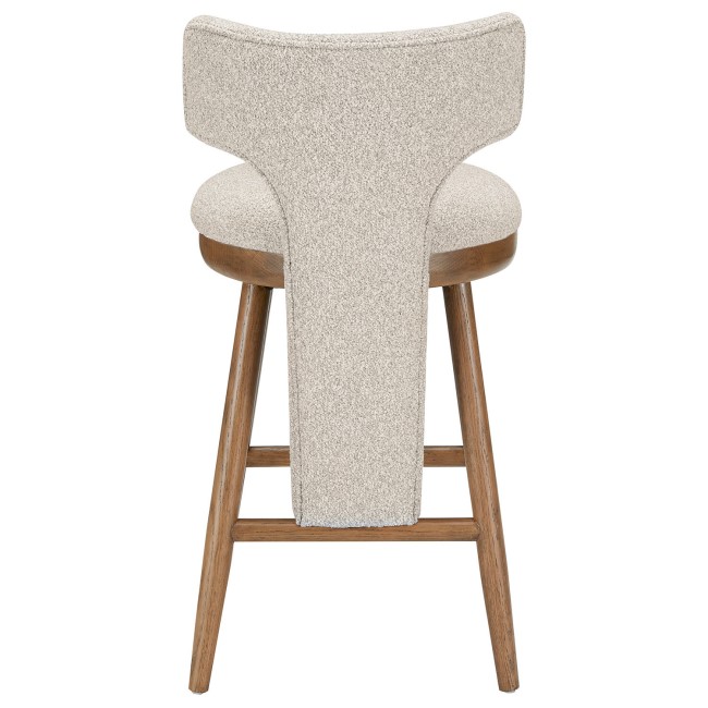 Set of 2 Beige Boucle and Solid Oak Kitchen Stools with Back - Nyla