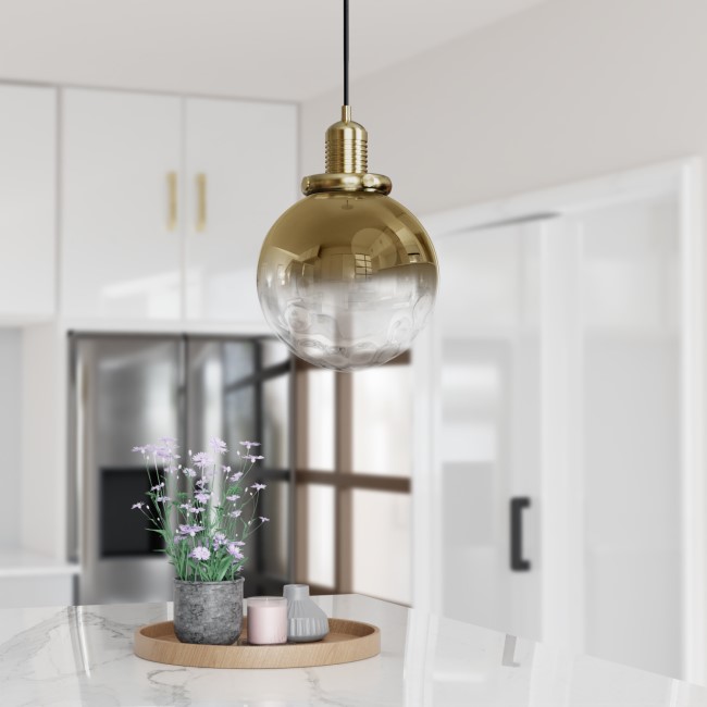 Gold Smoked Glass Globe Pendant Light with Dimpled Effect - Salerno