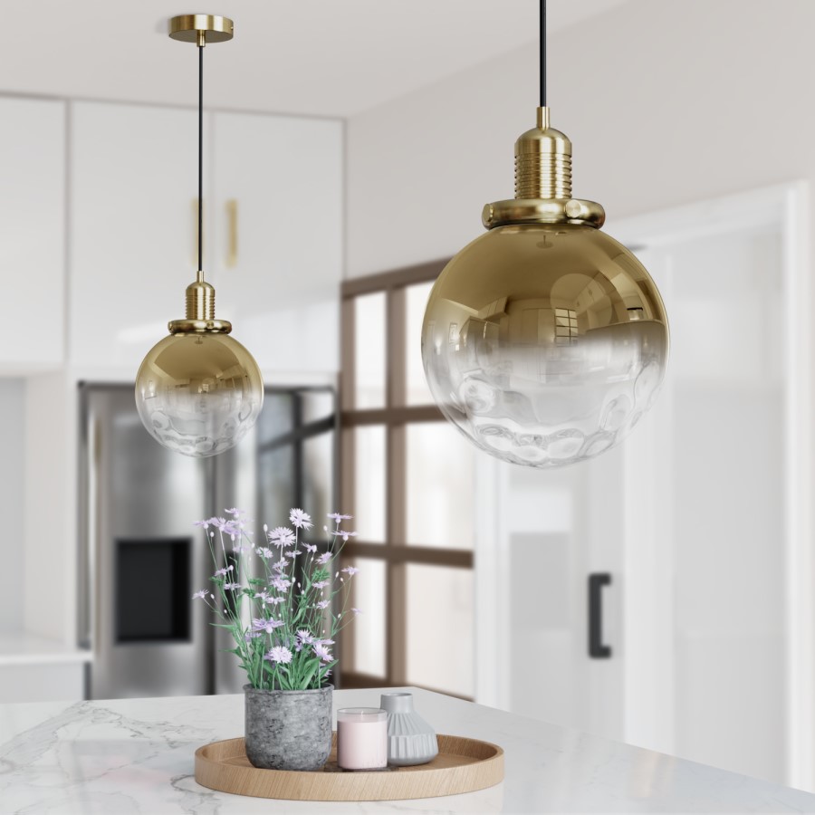 Gold Smoked Glass Globe Pendant Light with Dimpled Effect - Salerno