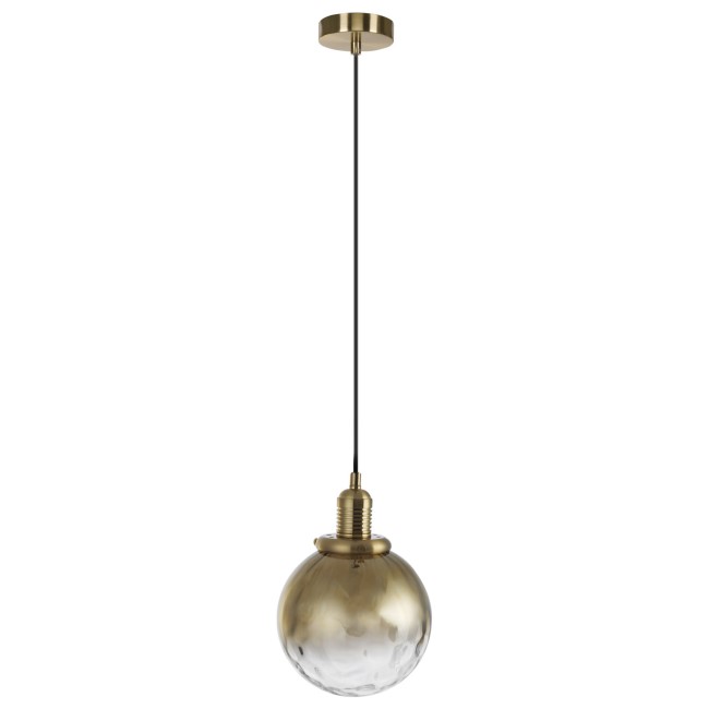 Gold Smoked Glass Globe Pendant Light with Dimpled Effect - Salerno