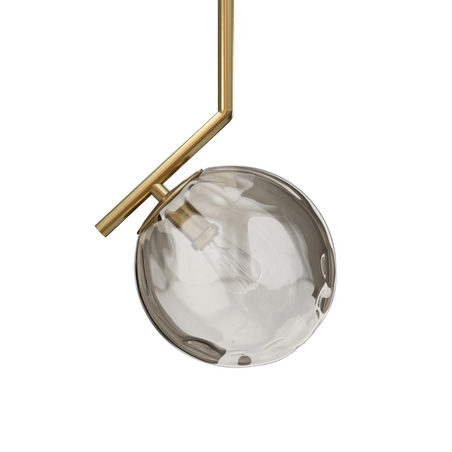 ONLY OPENED - Dimpled Smoked Glass Pendant Ceiling Light with Gold Finish - Salerno