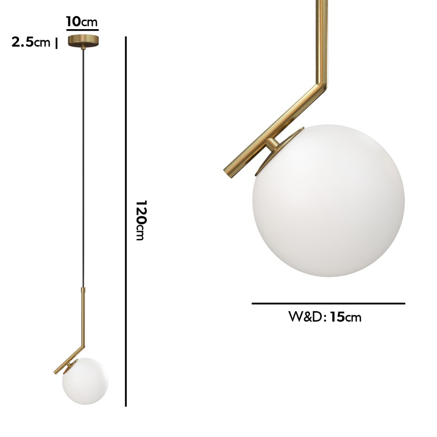 GRADE A1 - Box Opened Salerno Opal Glass Globe Pendant Light with Gold finish