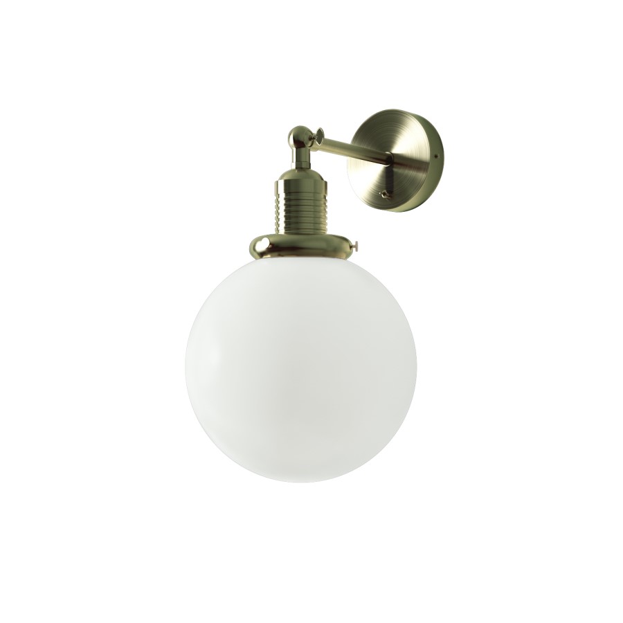 Opal Smooth Glass Globe Wall Light with Brass Finish - Salerno