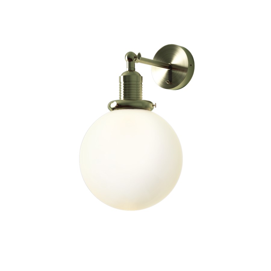 Opal Smooth Glass Globe Wall Light with Brass Finish - Salerno