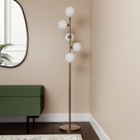 5 Light Brass & Opal Glass Globe Floor Lamp - Salerno