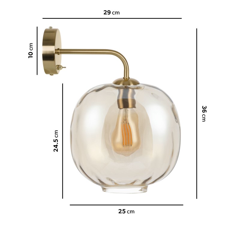 Dimpled Glass Wall Light with Gold Finish - Avellino