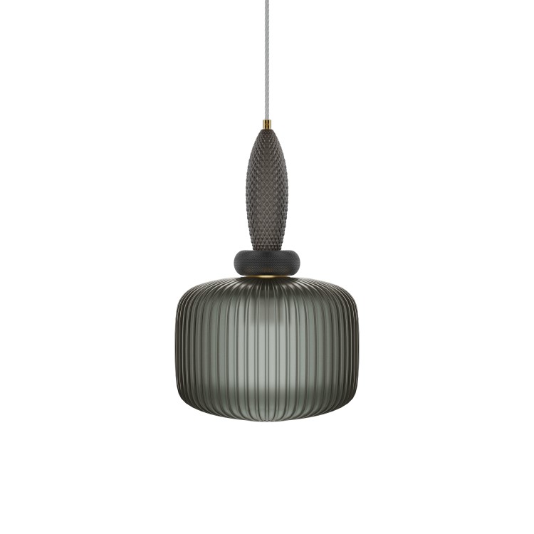 ONLY OPENED - Biella Dark Grey Ribbed Smoked Glass Pendant Ceiling Light