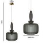 Dark Grey Ribbed Smoked Glass Pendant Ceiling Light - Biella