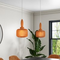 Orange Ribbed Smoked Glass Pendant Ceiling Light - Biella Orange Ribbed Smoked Glass Pendant Ceiling Light - Biella