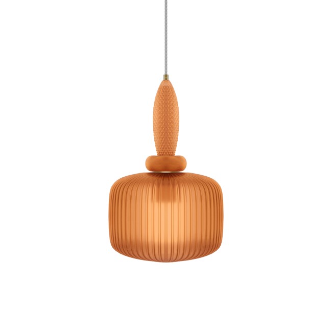 Orange Ribbed Smoked Glass Pendant Ceiling Light - Biella