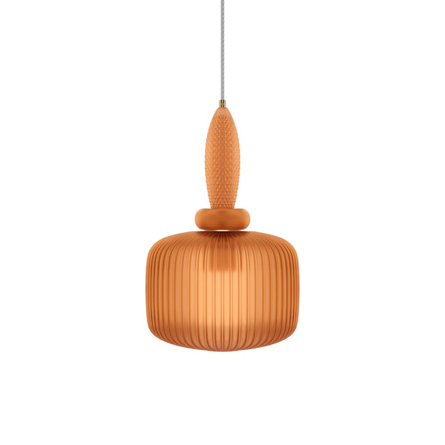 Orange Ribbed Smoked Glass Pendant Ceiling Light - Biella