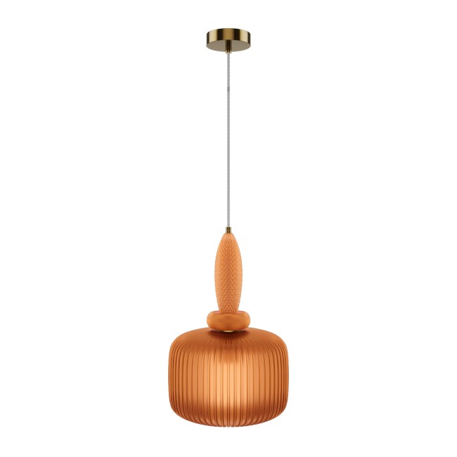 Orange Ribbed Smoked Glass Pendant Ceiling Light - Biella