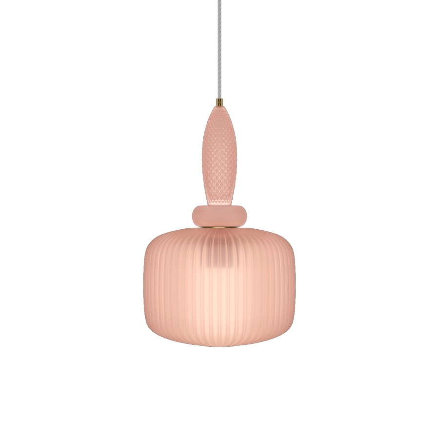 Pink Ribbed Smoked Glass Pendant Ceiling Light - Biella