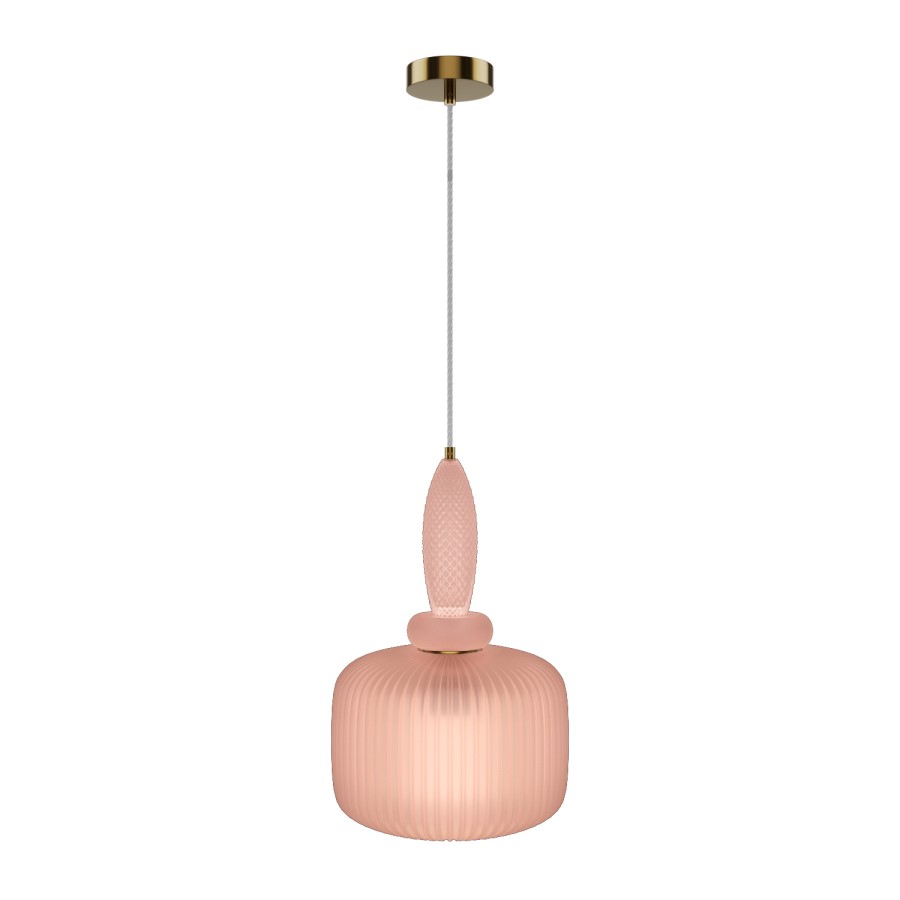 Pink Ribbed Smoked Glass Pendant Ceiling Light - Biella