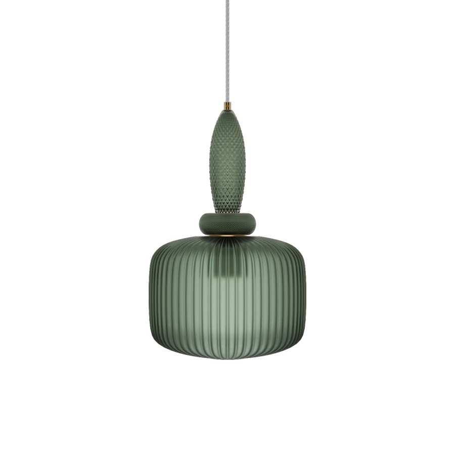 GRADE A1 - Box Opened Biella Green Ribbed Smoked Glass Pendant Ceiling Light 
